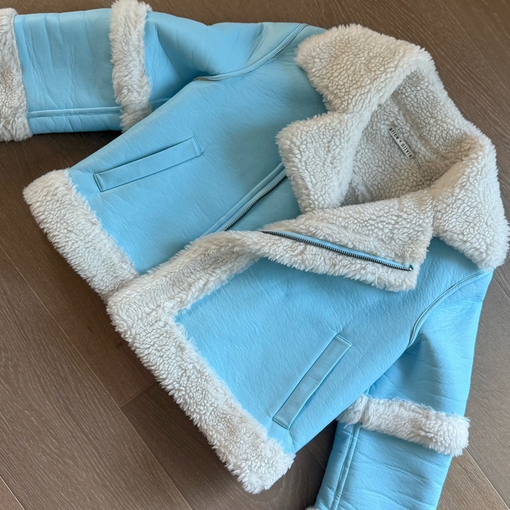Alice & Olivia Blue Shearling Jacket